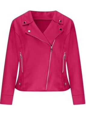 SHEIN Hot Pink Suede-Look Moto Jacket
